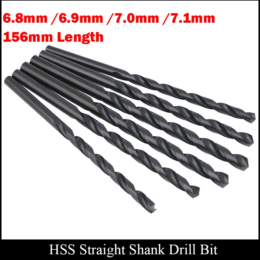 6.8mm 6.9mm 7mm 7.1mm 156mm Length Power Tool AL High Speed Steel HSS Fully Ground Black Finished Straight Shank Twist Drill Bit