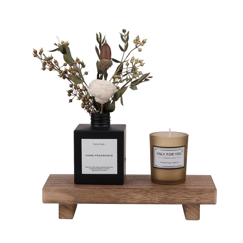 Wood Pedestal Stand Risers for Decor Farmhouse Small Wooden Riser Soap Stand Footed Tray for Candle Bathroom Counter