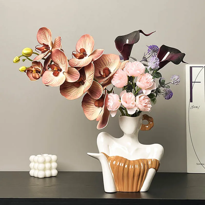 High-quality Appearance Level Collarbone Ceramic Vase, Ins Orange Human Body Art Flower Arrangement, Desktop Decoration