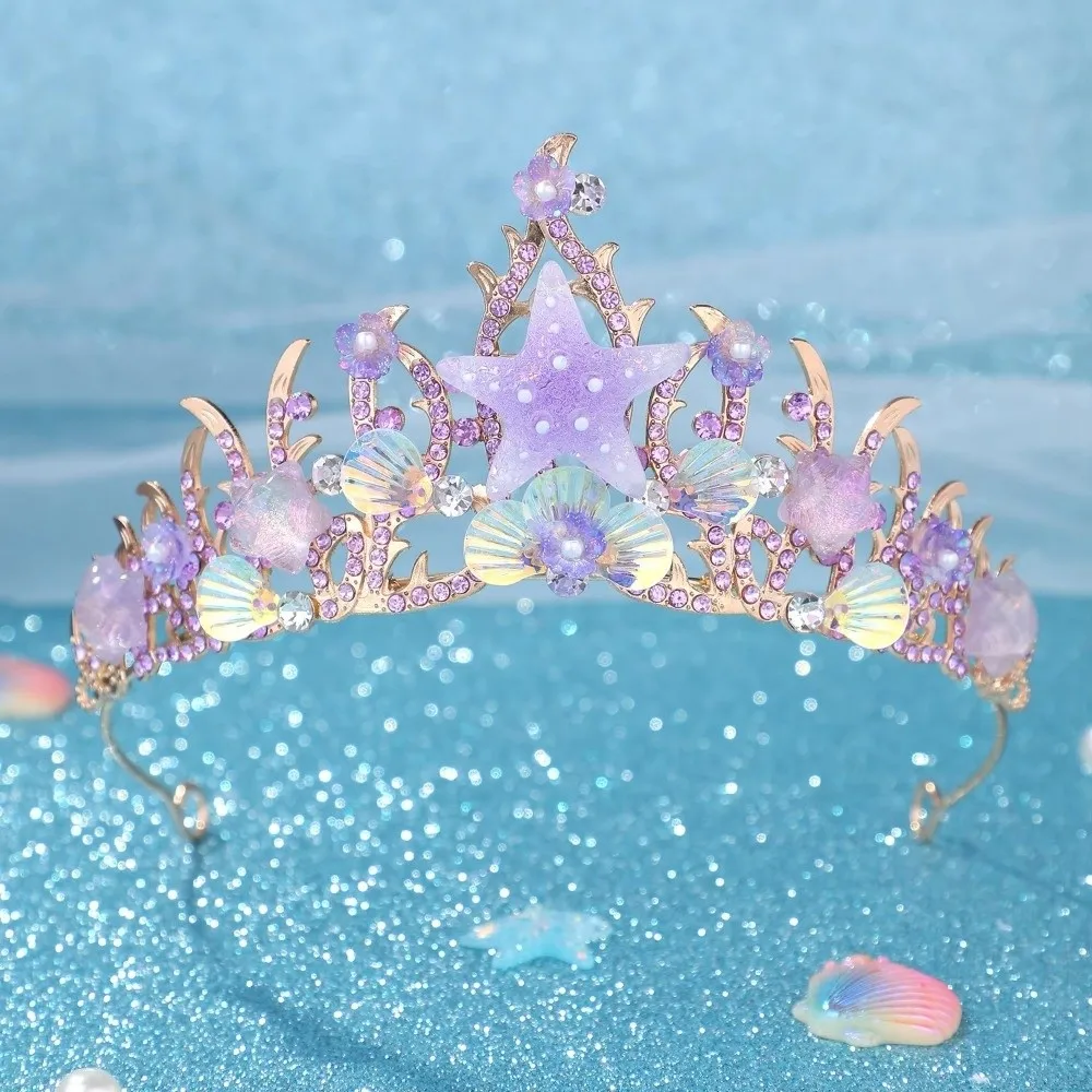 Sparkling Stars Crystal Shell Mermaid Sea Star Crown Tiara Headband Hair Accessories Handmade Bridal Crown view 6