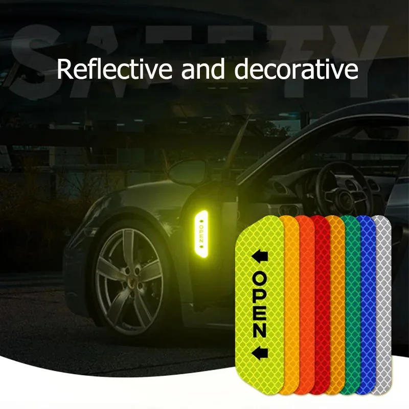 4-12PCS Car Universal Door Open Reflective Strips Warning Stickers Safety Mark Warning Reflective  Exterior Interior Reflector
