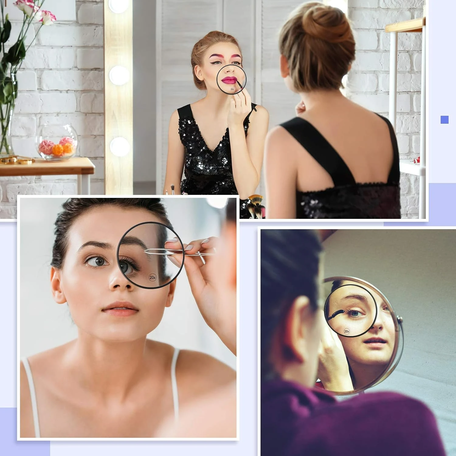 5-pack draagbare make-upspiegels met 20x vergrotende vergroten - gebruik in reizen en badkamer