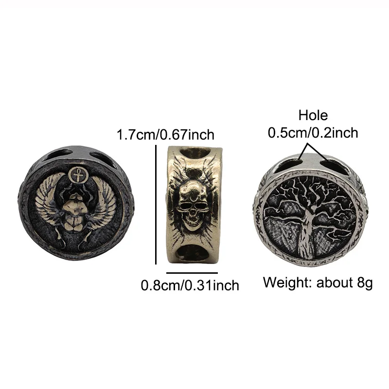 Dung Beetle Ankh Brass Knife Beads Punk EDC Outdoor DIY Paracord Woven Lanyard Pendant Retro Umbrella Rope Bracelets Accessories