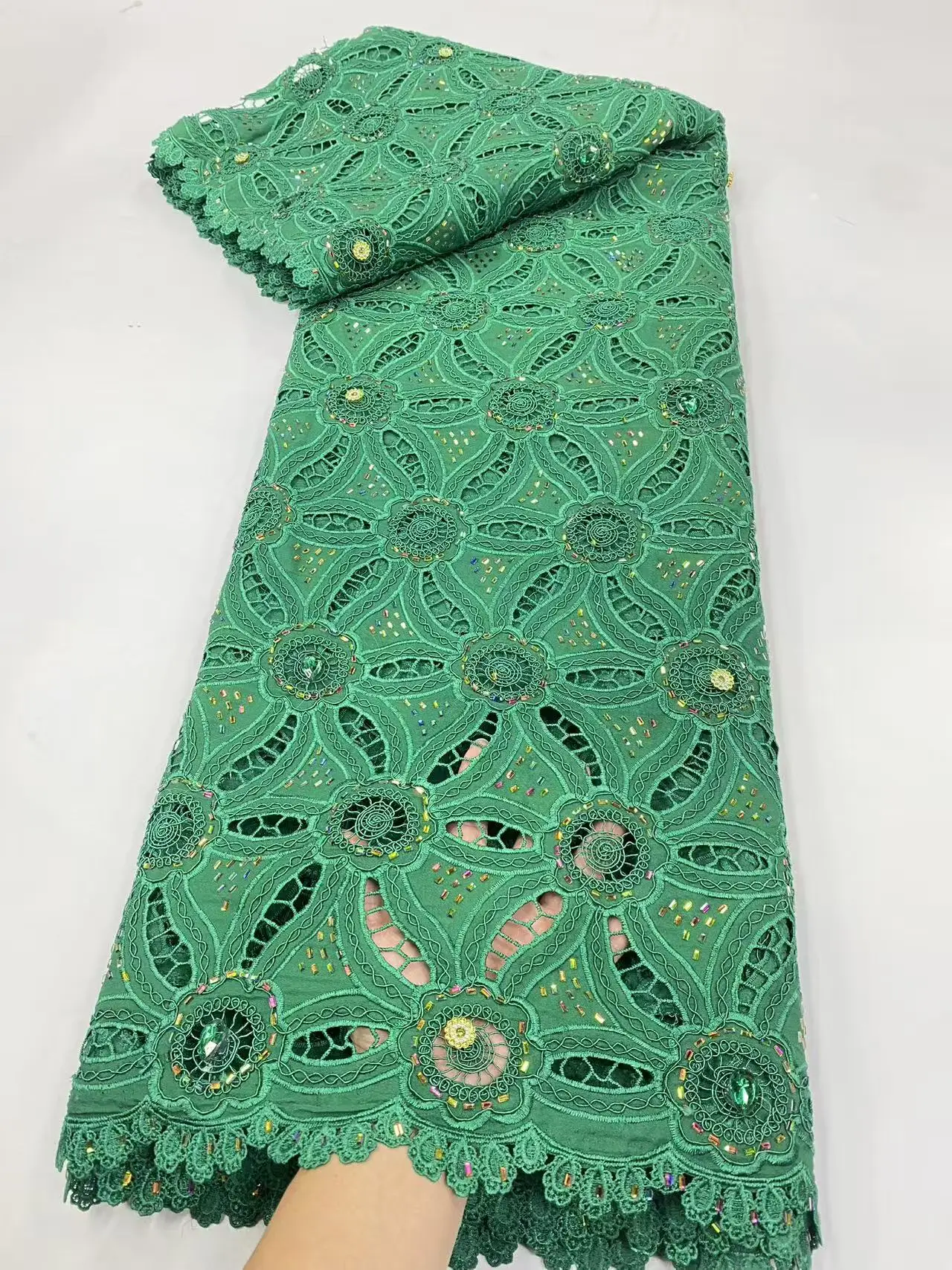 

New Nigerian High-Quality Tulle Lace Fabric for Sewing Wedding Dress Chiffon Party Guipure Embroidery Cotton 5Yard 2025 Hm202-1