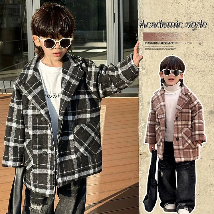 

Children's clothing boys woolen coat autumn and winter new baby autumn and winter thickened medium and long trench coat