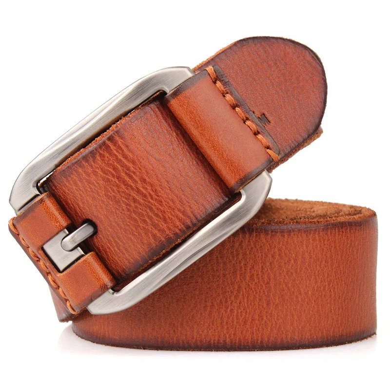 

3.8cm Width Thick Men Retro Genuine Leather Belts Copper Pin Buckle Cowhide Business Belt High Quality Male Waistband