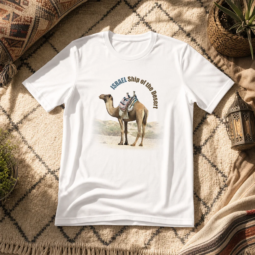 Camiseta Unisex Israelí Vintage Transpirable de Manga Corta, Color Camel Desert, Cómoda para Padres e Hijos, para la Vida Diaria de Adultos y Niños