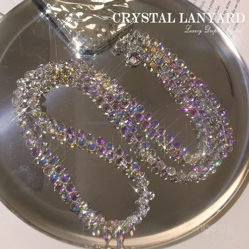 Long Crystal Slant Lanyard Can Be Hung Mobile Phone Bag Multi-purpose S Mobile Phone Charm Crystal Lanyard Pure Hand-beadedchain