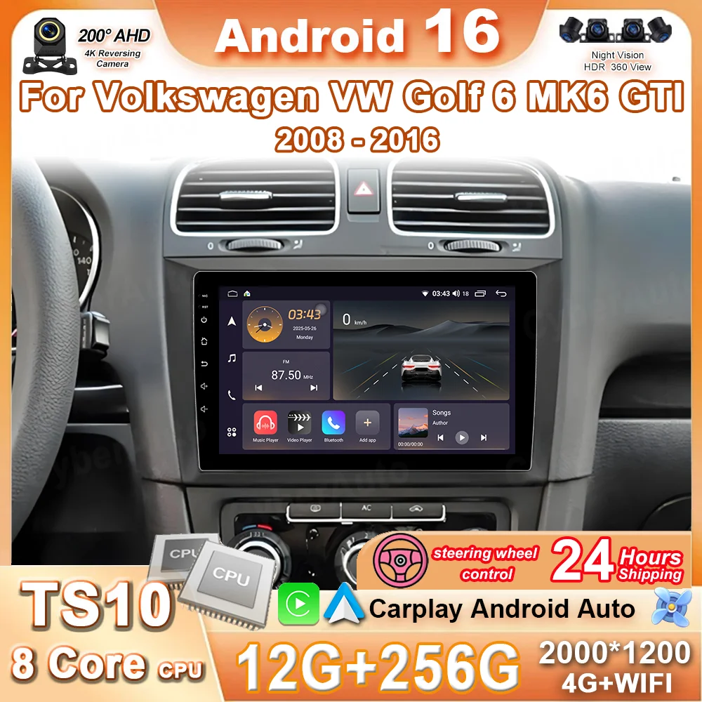

Android 16 Car Radio For Volkswagen VW Golf 6 MK6 GTI 2008 - 2016 Wireless Carplay Auto Radio Car Multimedia 4G DSP NO 2 Din DVD