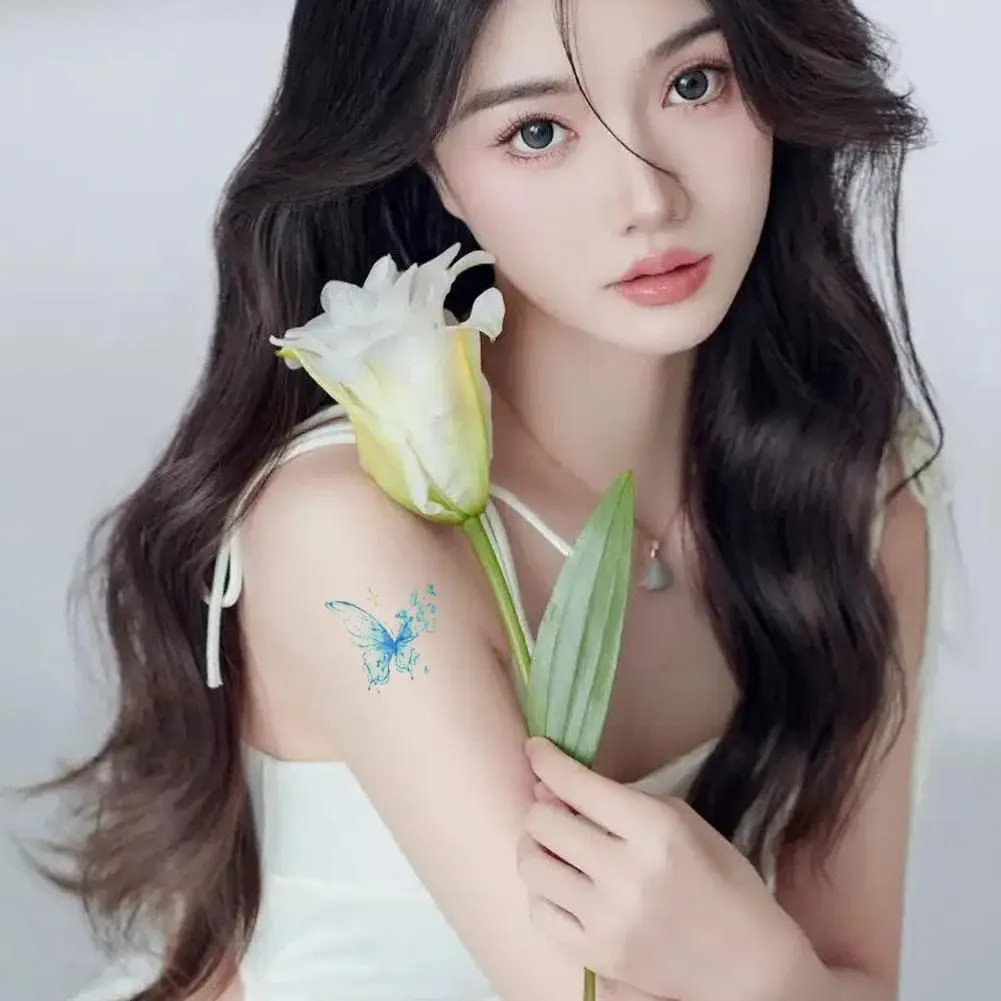 Autocollants de tatouage papillon coloré romantique Ins doux et fille et Sexy autocollants de clavicule coeur Cool bras frais été D5B4