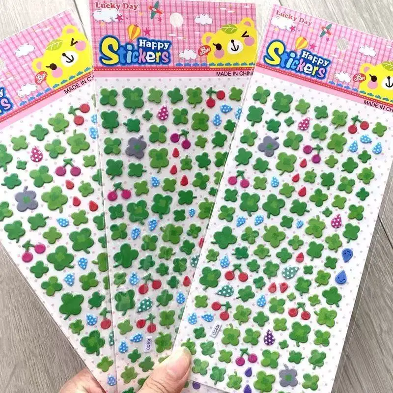 1PC/3PCs Sticker DIY Lucky Cute Four-leaf Clover Sticker Bubble Ins Sticker Hand Account Collage Material Decorative Sticker