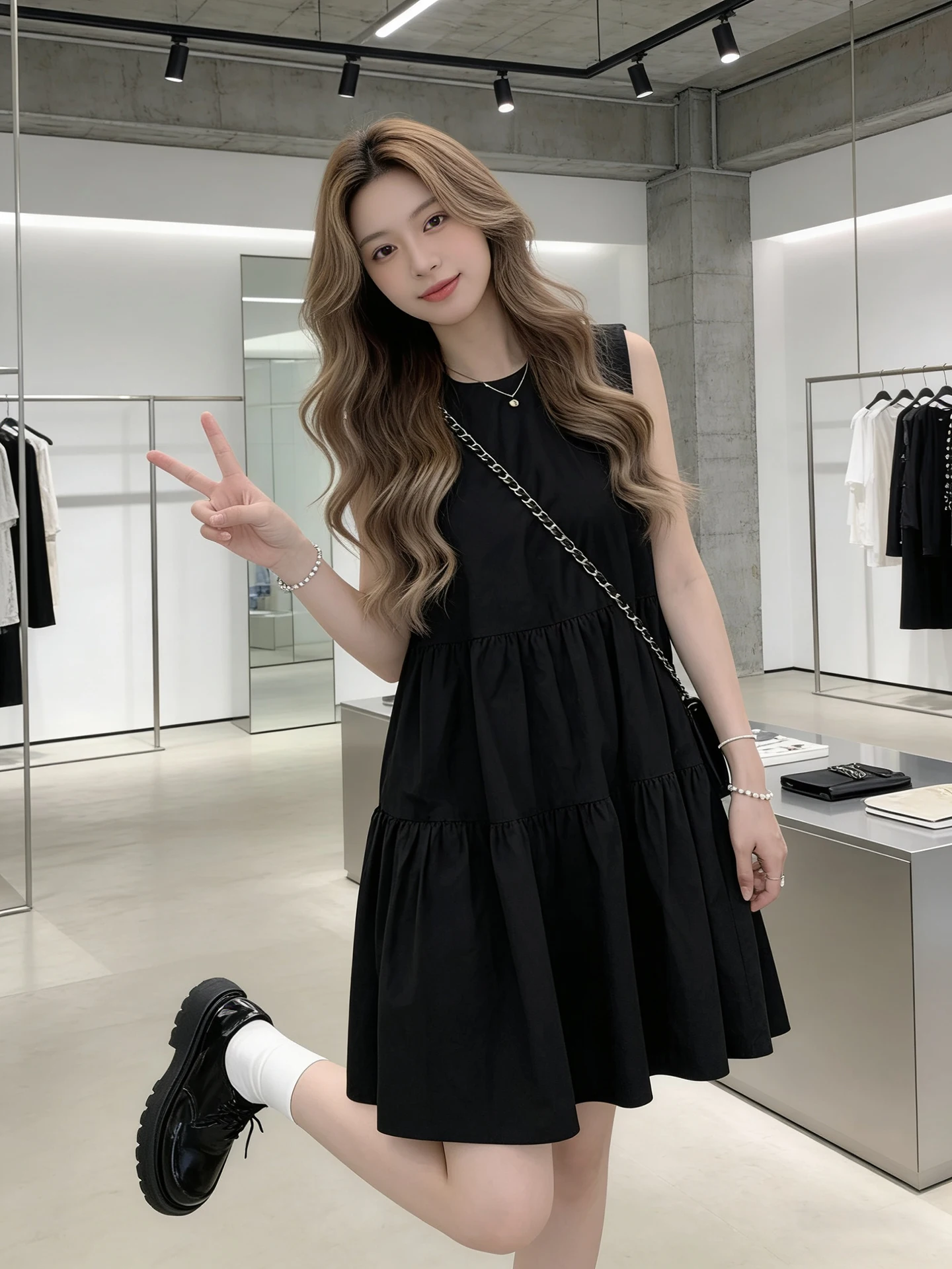 

Summer 2026 Sleeveless Splice A-Line Loose Doll Dress Women's Design Simple round Neck Black Dress Skin-friendly Breathable