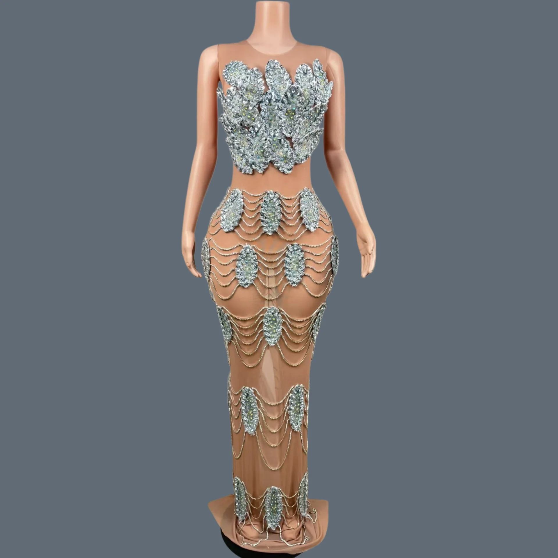 

Luxurious Sparkly Floor Length Formal Dress Homecoming Elegant Long DressHigh-end Sparkly Rhinestone Evening Gown xianrenzhang