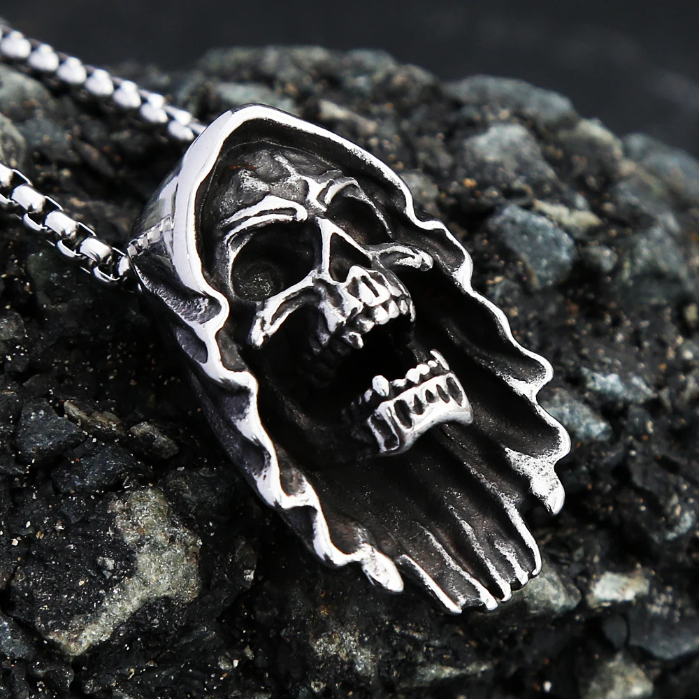 Fashion Vintage Skull Demon Necklace Gothic Stainless Steel Punk Rock Skull Pendant For Men Biker Jewelry Gift Dropshipping