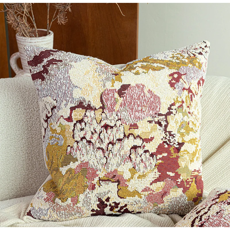 DAVINRICH Multicolored Dream Garden Cushion Covers High End Abstract Floral Jacquard Boucle Pillow Case Modern Retro Upholstery