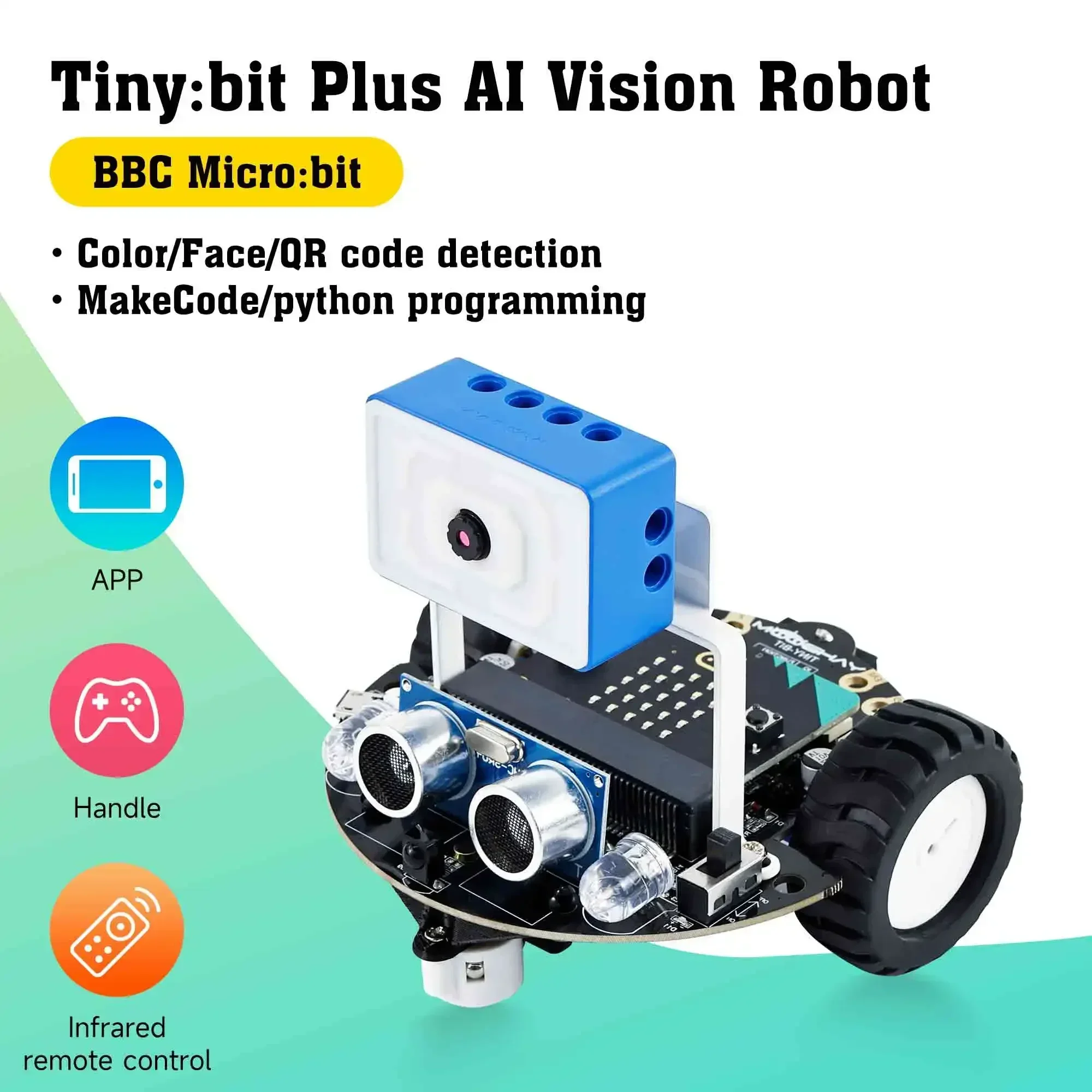 Yahboom Tiny: bit Plus Microbit หุ่นยนต์รถ ESP32 WiFi กล้องโมดูลโปรแกรมของเล่นเด็ก Coding สนับสนุน APP FPV Control