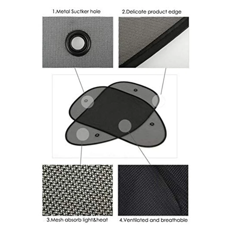 

Durable-2Pcs Universal Size 25.59X14.96 Inch Car Sun Shade For Side Window With Suction Cups For Baby Kids And Pets