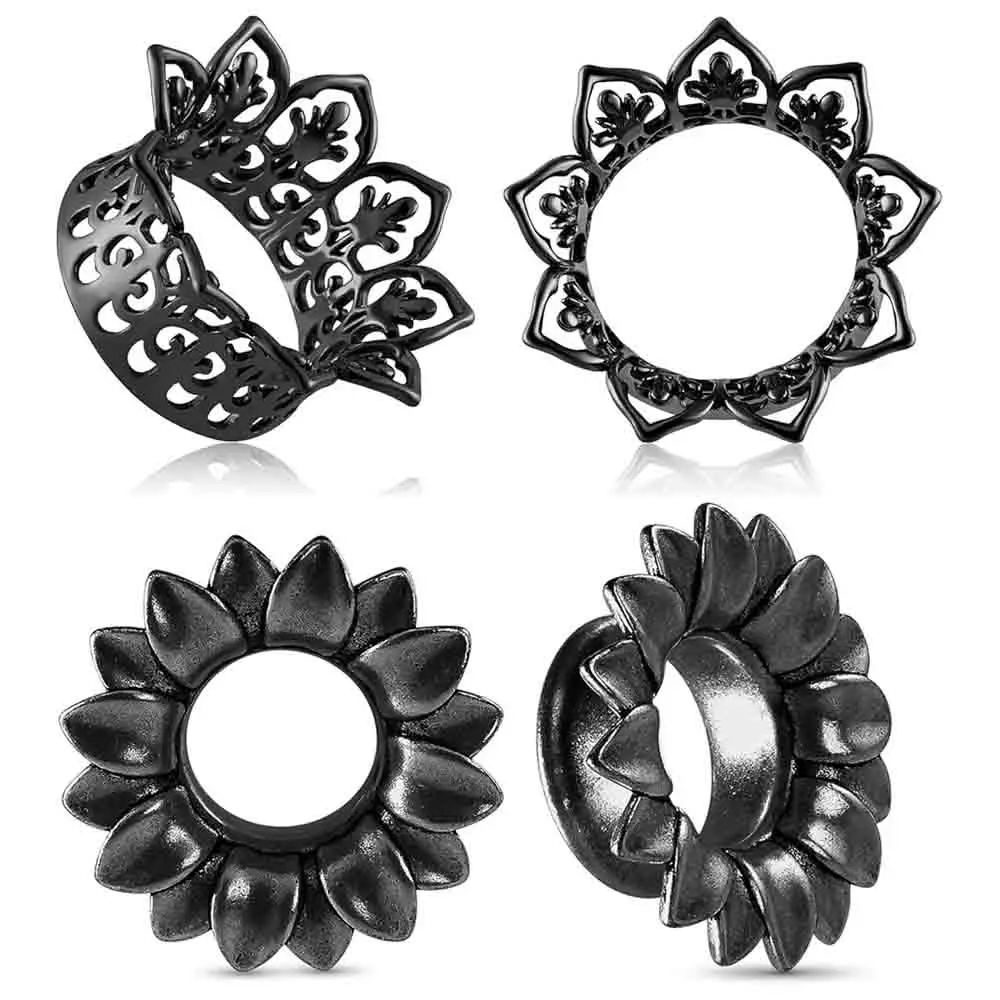 2pcs Copper Hollow Floral Ear Tunnels Double Flared Breathing Ear Gauges 0g-5/8