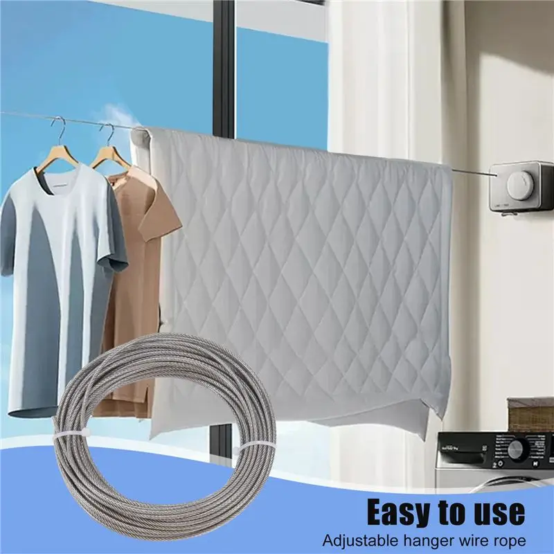 10M Stainless Steel Wire Rope Coated 2 Mm Steel Rope Adjustable Curtain Rope Hanging Rope With Mounting Clamps-AC17