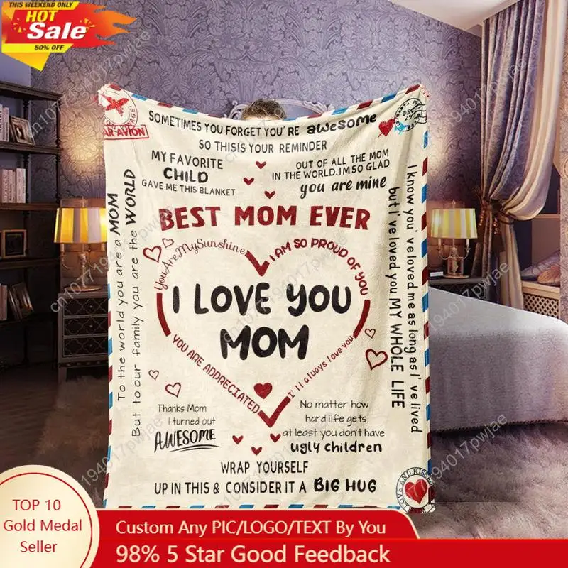 

Letter To Mom Pattern Blanket, Soft Comfortable Warm Throw, Air-conditioned Room Warm Nap Blanket for Home Custom blankets