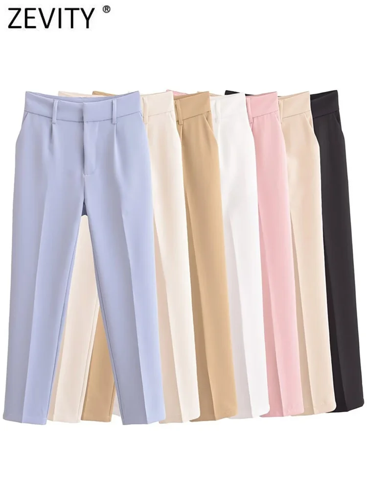 Zevity 2024 Women Fashion High Waisted Suit Pants Office Lady Zipper Fly Business Pencil Trousers Pantalones Mujer Pants P7226