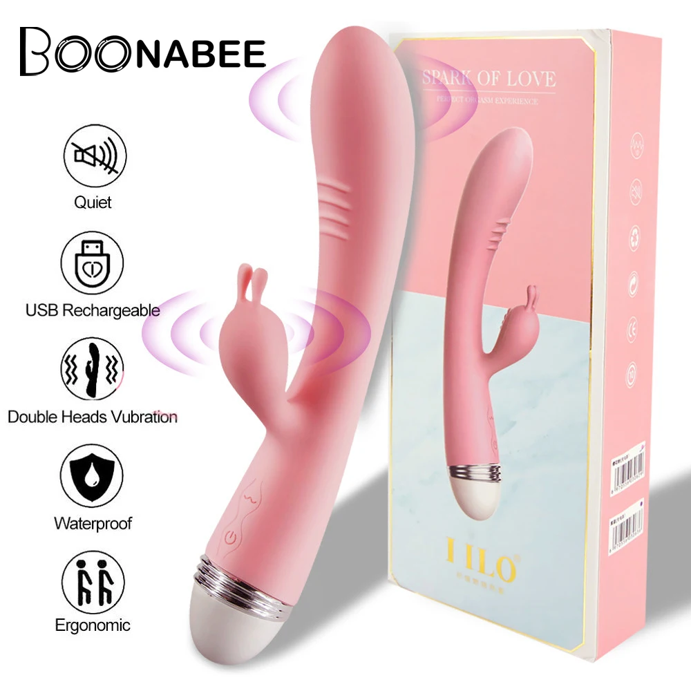 Vibrator G Spot kelinci stimulasi ganda, Dildo Vibrator untuk wanita Stimulator klitoris, mainan seks untuk wanita produk seks dewasa