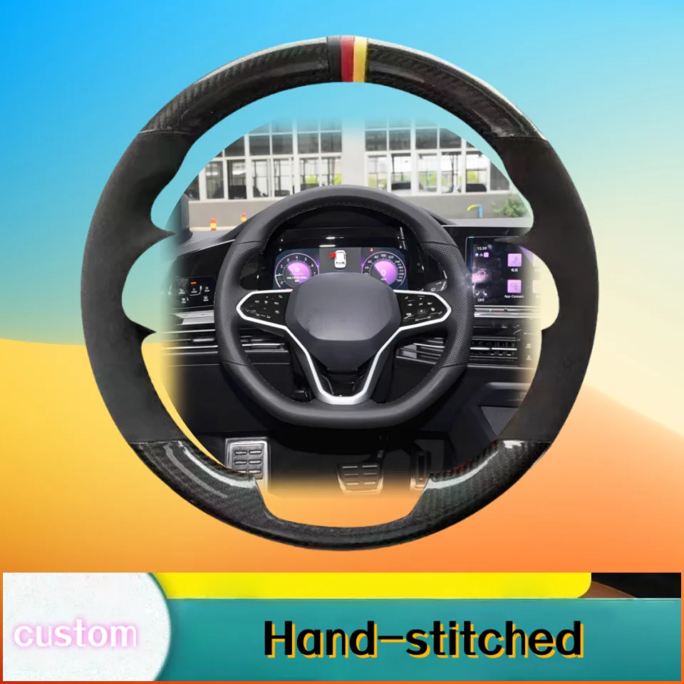 غطاء عجلة قيادة السيارة مصنوع يدويًا من جلد الغزال مخصص لسيارة Volkswagen VW Atlas Golf 8 Mk8 Jetta Passat B9 Tiguan Sharan #1