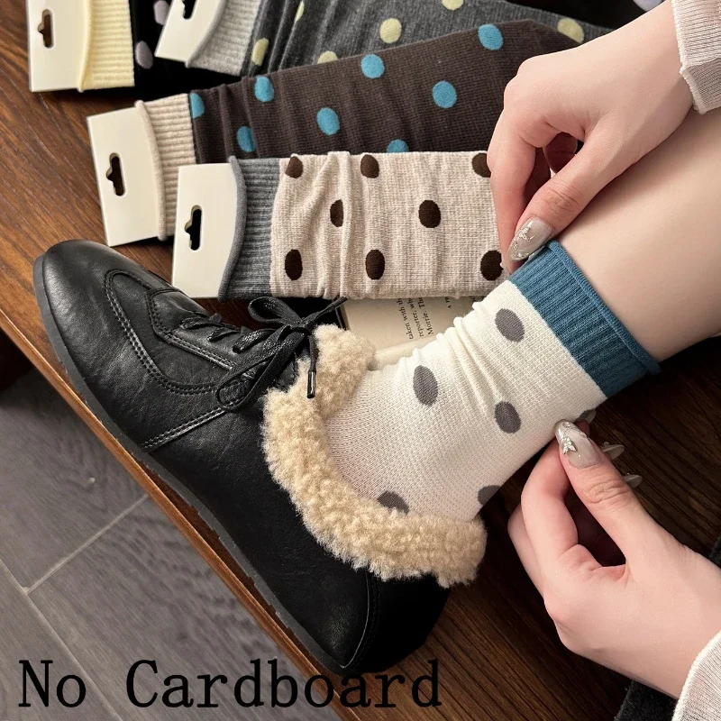 3 Pairs Women Cotton Socks New Fashion Color Dots Crew Socks For Girls Korean Style Color Blocking Women Socks