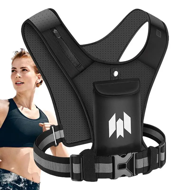 

Светоотражающий прогулочный жилет, регулируемый защитный жилет высокой видимости для ночной езды на велосипеде с сумкой для мобильного телефона, регулируемый эластичный