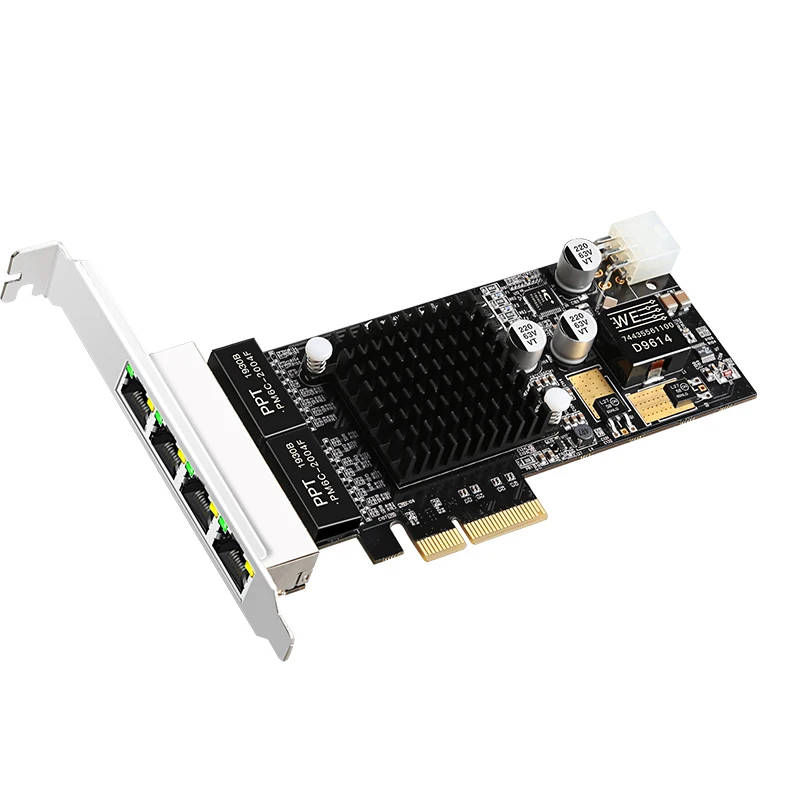 

Сетевая карта POE, 1000 Мбит/с, 4-портовый разъем RJ45 POE LAN для PCI-E PCIe 4X Gigabit Intel I350, сервер, преобразованная рамка Vision
