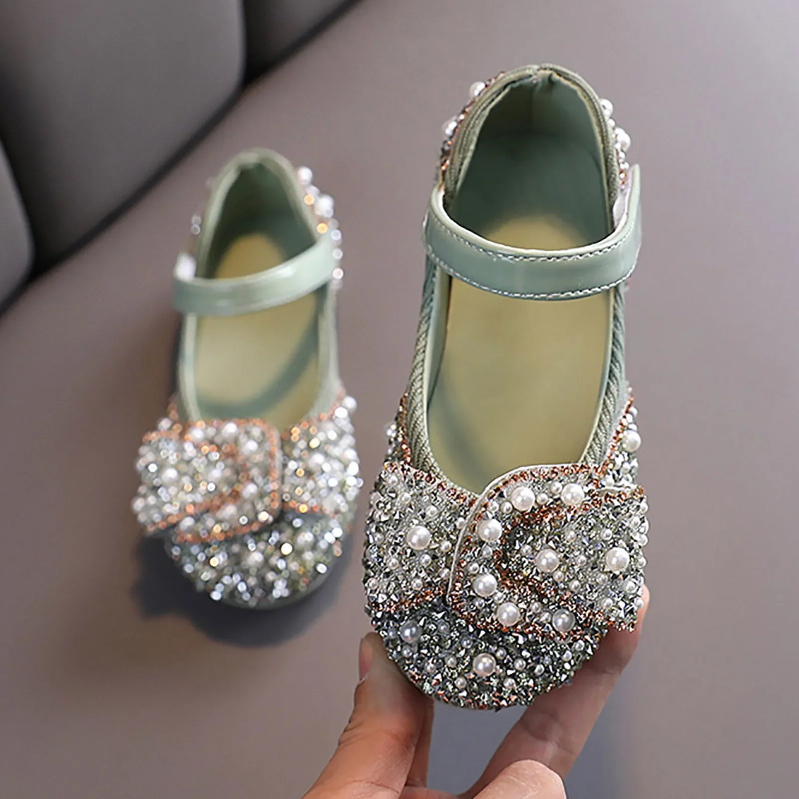 Neue Herbst-Kinder-Lederschuhe mit Pailletten, Mädchen Prinzessinnen-Strass-Perlen-Schleife Einzelschuhe, Modische Baby-Kinder-Hochzeitsschuhe – Detail 10