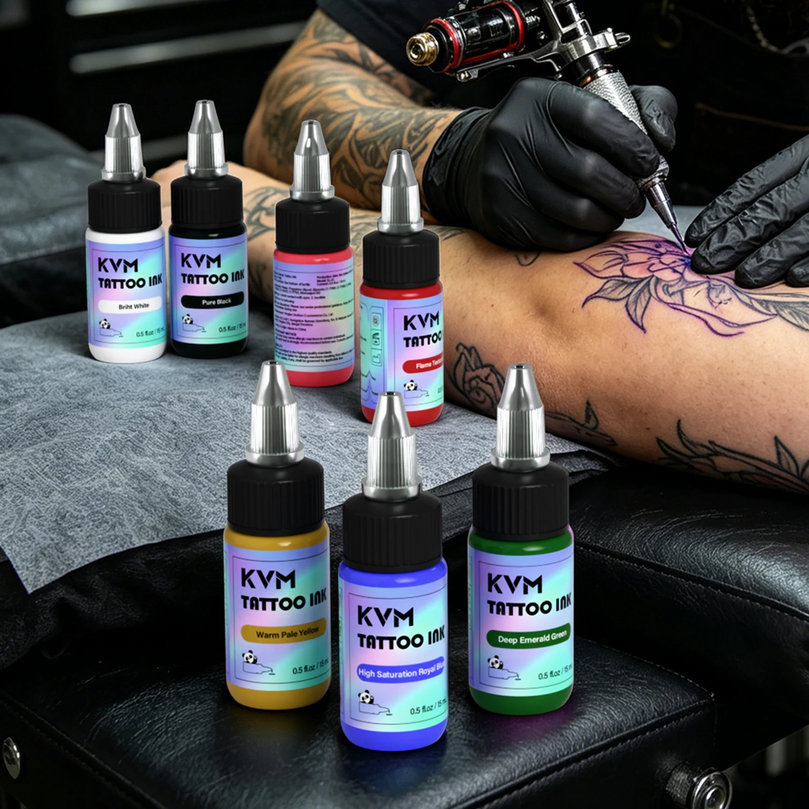 KVM Professional 48 Colors Tattoo Ink Set 15ml Per Bottle Rich Plant Based Pigment for Traditional Realism Tattoo Artist Supplie