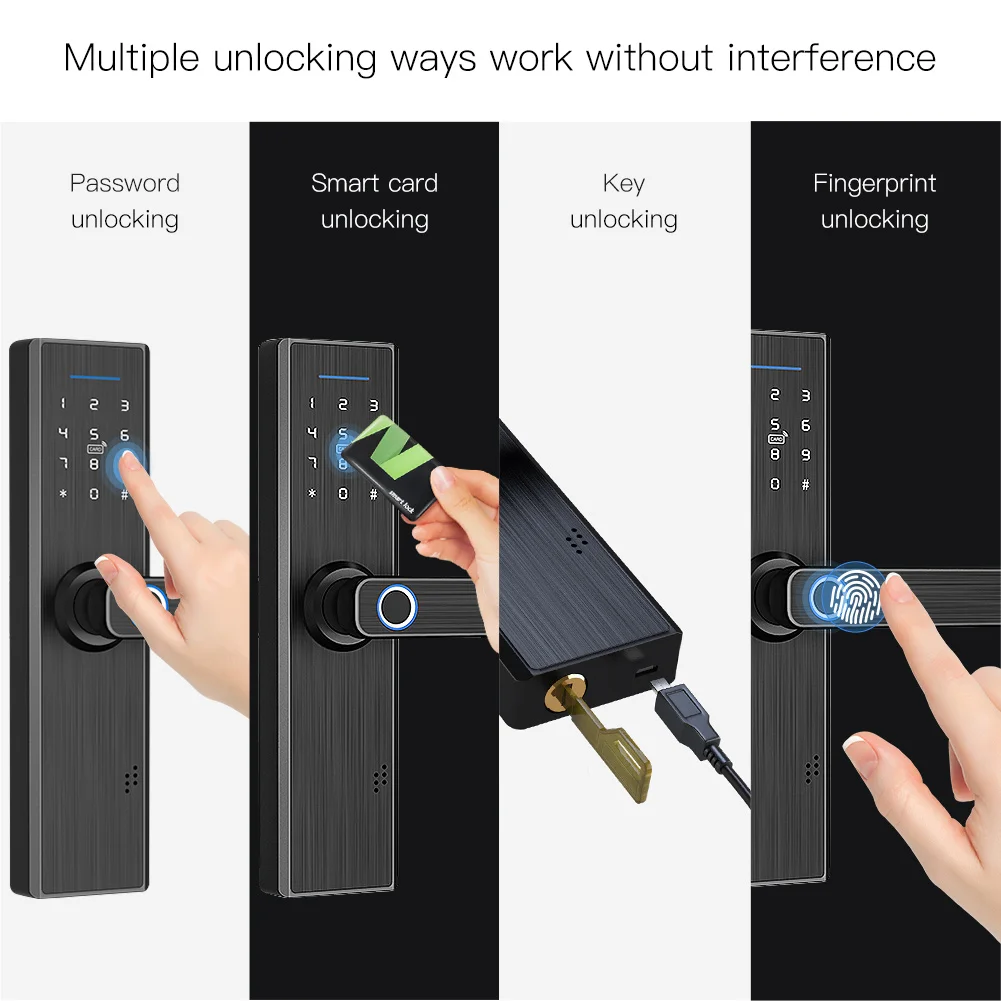 Imagem -04 - Tuya Wifi Bloqueio de Impressão Digital de Desbloqueio Múltiplo Segurança Inteligente Fechadura Inteligente com Smart Life App Senha Rfid Fechadura da Porta