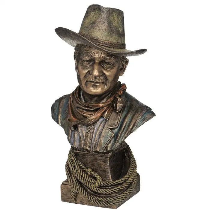 John Wayne Cowboy Bust Resin Figurine Bronze Finish Western Statue for Home Office Decoration Collectible Gift for Movie Fans
