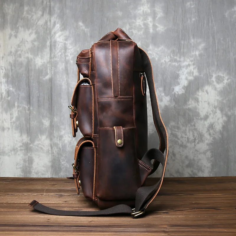 Vintage Genuine Leather Men's Backpack Top Layer Cowhide Large Capacity Outdoor Travel Bag Tide