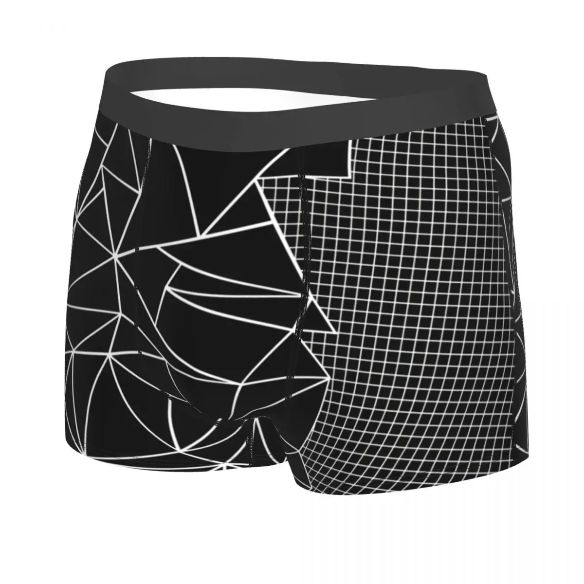 Custom Abstract Grid On Side Black Underwear Men Stretch Geometric Boxer Briefs Shorts Panties Soft Underpants For Homme