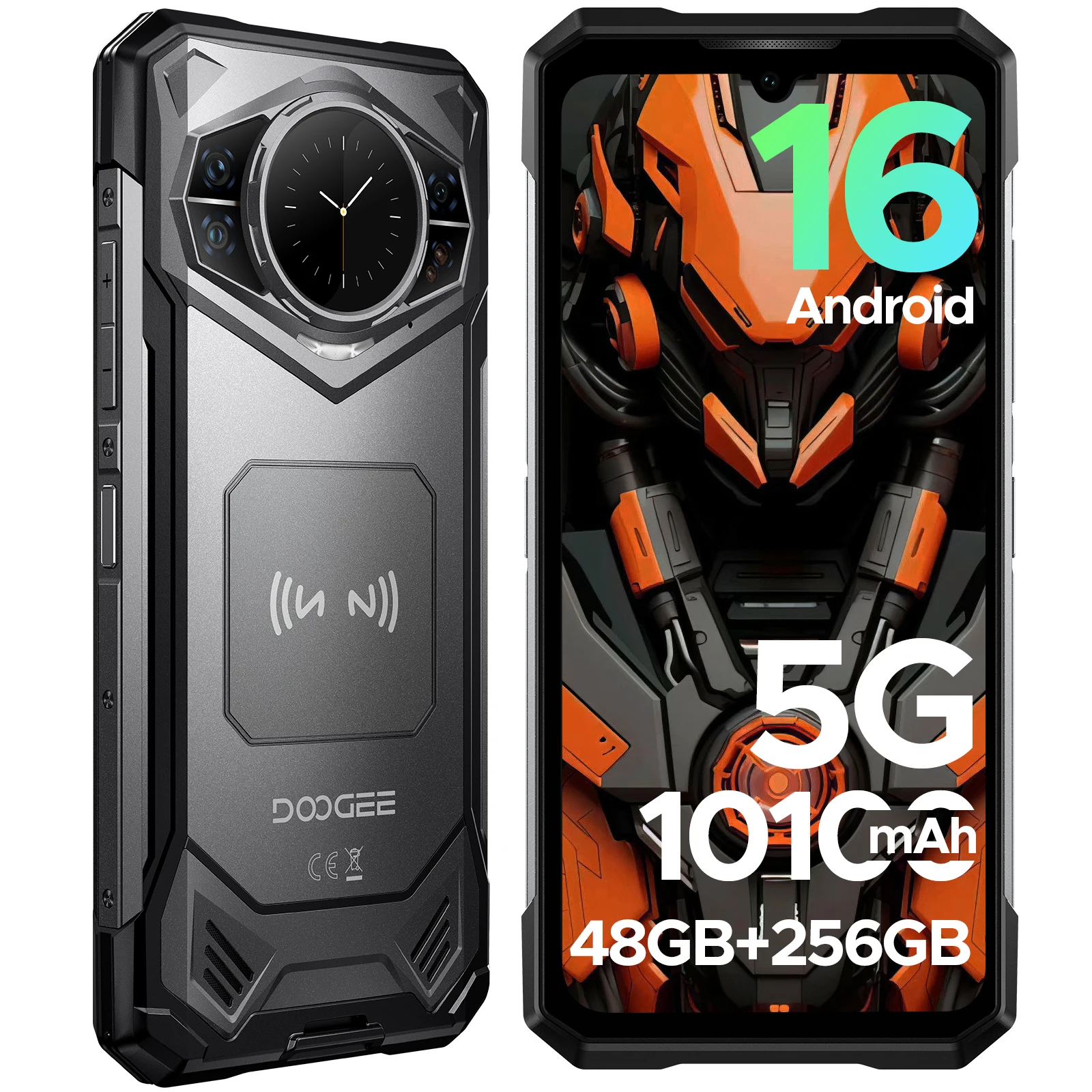 DOOGEE S200E AI Robuuste Telefoon 1.32" AMOLED Achterdisplay Dimensity 7050 Android 16 10100mAh Batterij 48GB RAM (8+40) 256GB ROM NFC Google Pay Ondersteunt VIP Edition met beengeleidingsoortelefoon