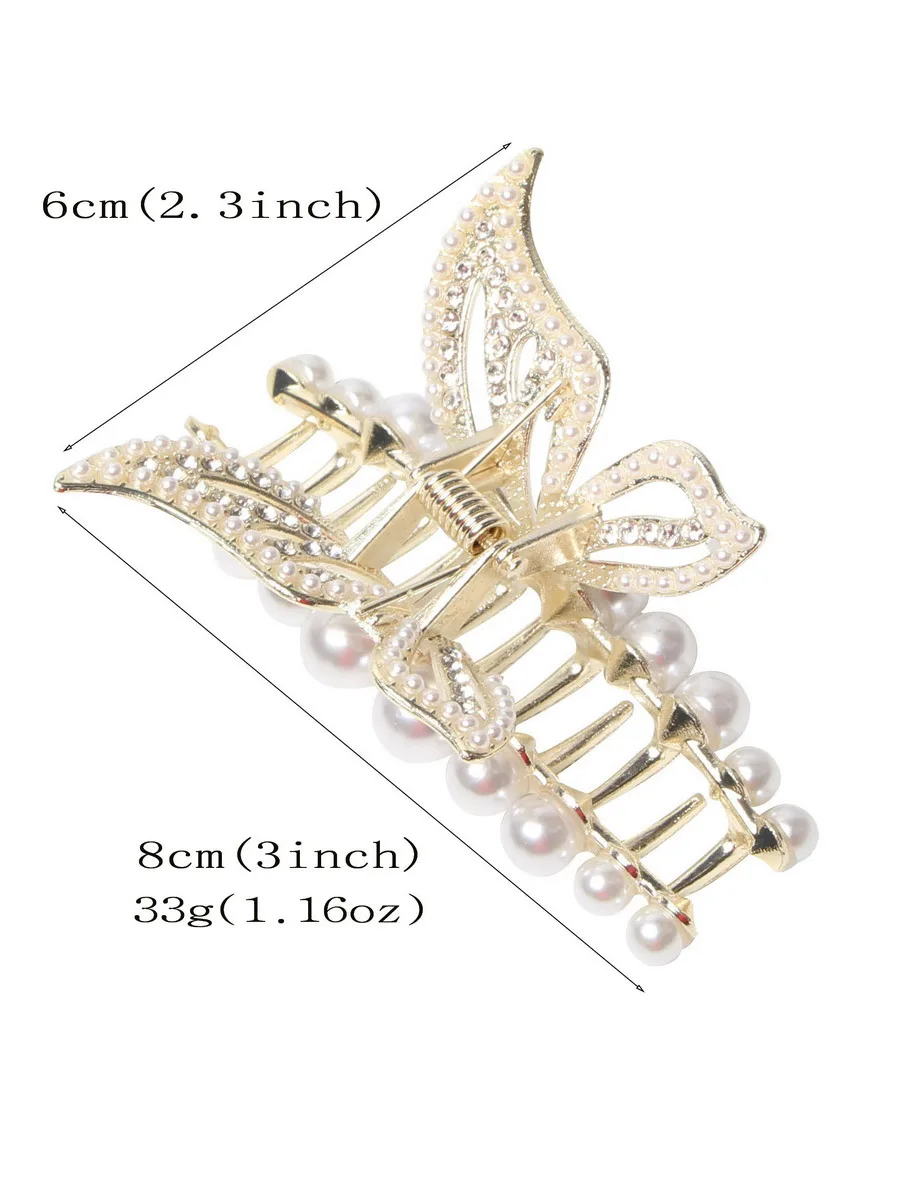 Pince à cheveux en alliage pour femmes, pince à cheveux en forme de papillon avec perles dorées, accessoires pour cheveux doux