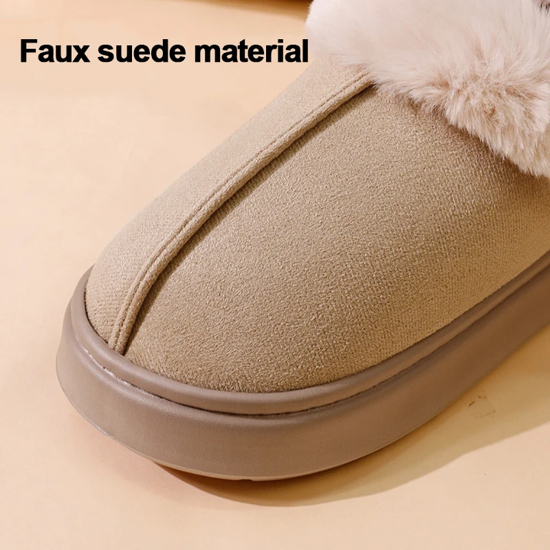 سميكة الدافئة أفخم الثلوج أحذية النساء شتاء 2025 رقيق فو الفراء أحذية قطنية امرأة سميكة وحيد عدم الانزلاق الراحة شبشب منزل