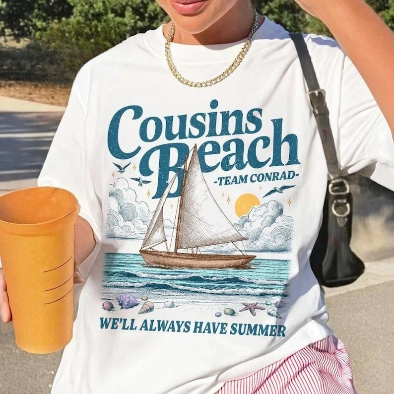 

Team Conrad Cousins Beach Trendy Short Sleeves T-shirt Summer I Turned Pretty Inspired T-Shirt Team Jeremiah Print Streetwear