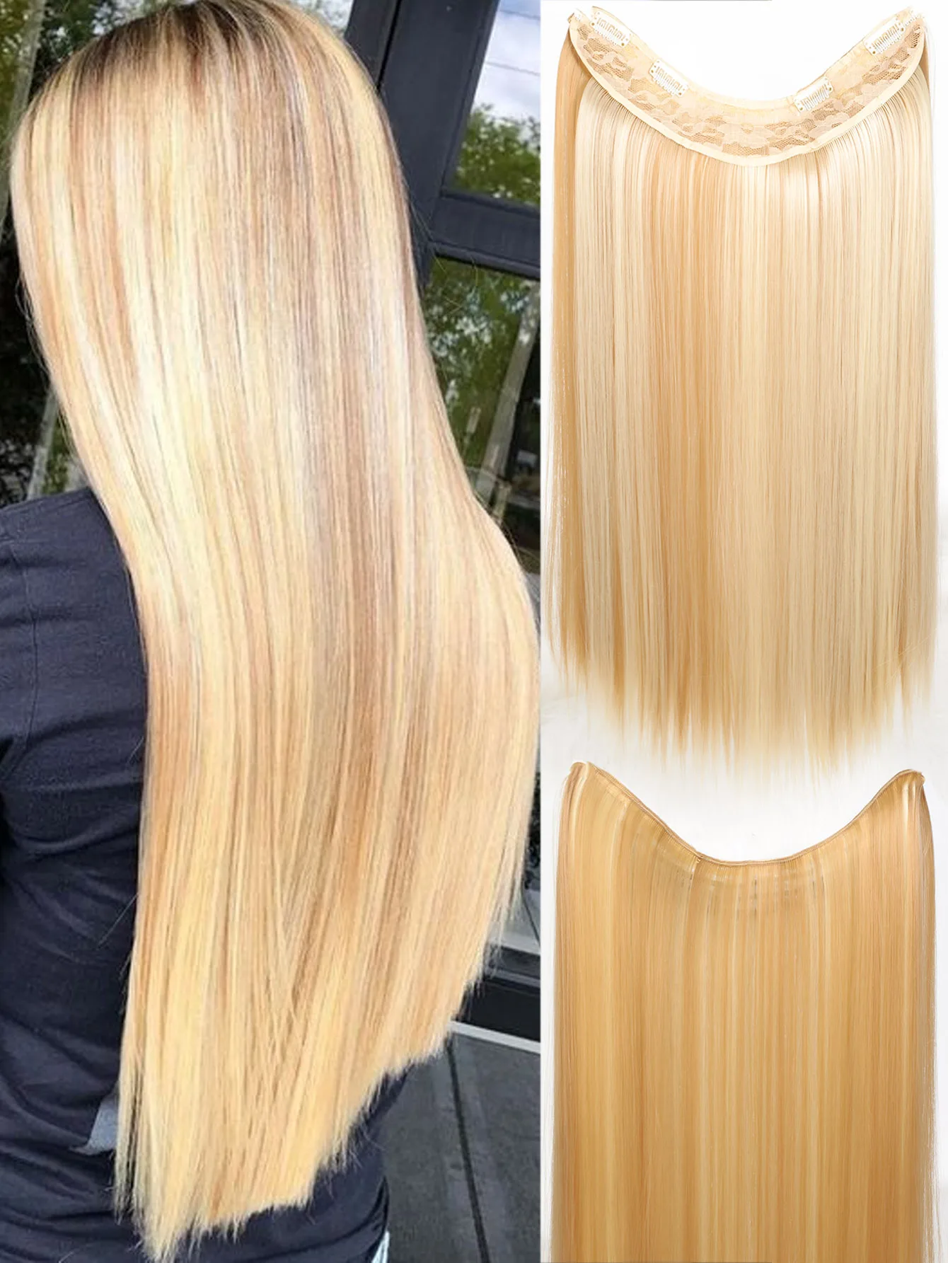 Synthetic 4 Clip In Hair Extensions V-shaped Long Straight Hairstyle Hairpiece Black Brown Blonde Natural Fake Hair For Women