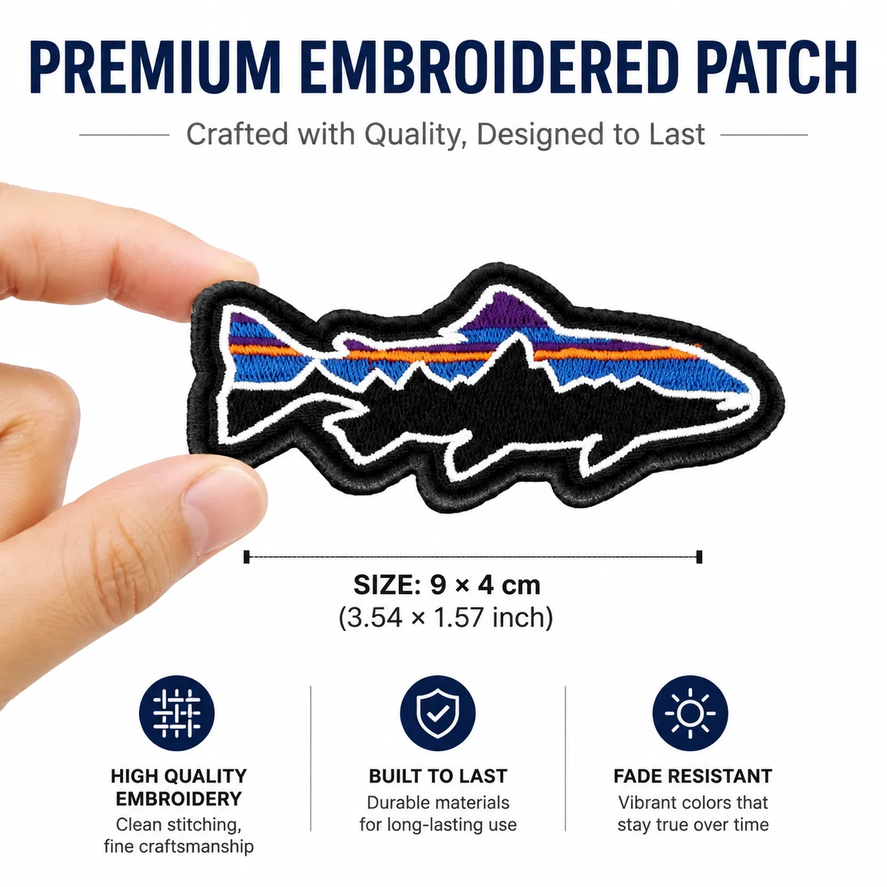 Trout Embroidered Patch Funny Animal Decoration Outdoor Morale Badge Hook and Loop for Clothes Backpacks Hats & Everything