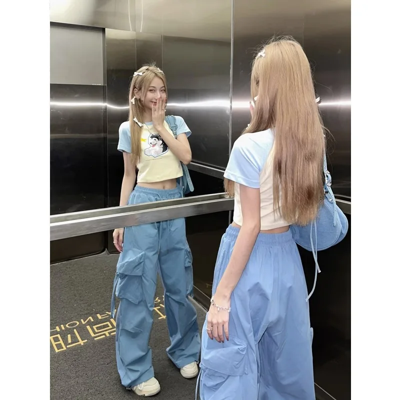 

Y2K Cargo Pants Women Streetwear Oversized Wide Leg Sweatpants Harajuku Big Pockets Joggers Bf High Waist Baggy Sports Trousers
