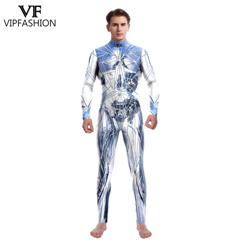 VIPFASHION-Catsuit à motif réfléchissant pour couple, impression 3D, costume de batterie sexy, fermeture à glissière arrière, costume de cosplay, vêtements de fête, hommes et femmes, zentai imbibé