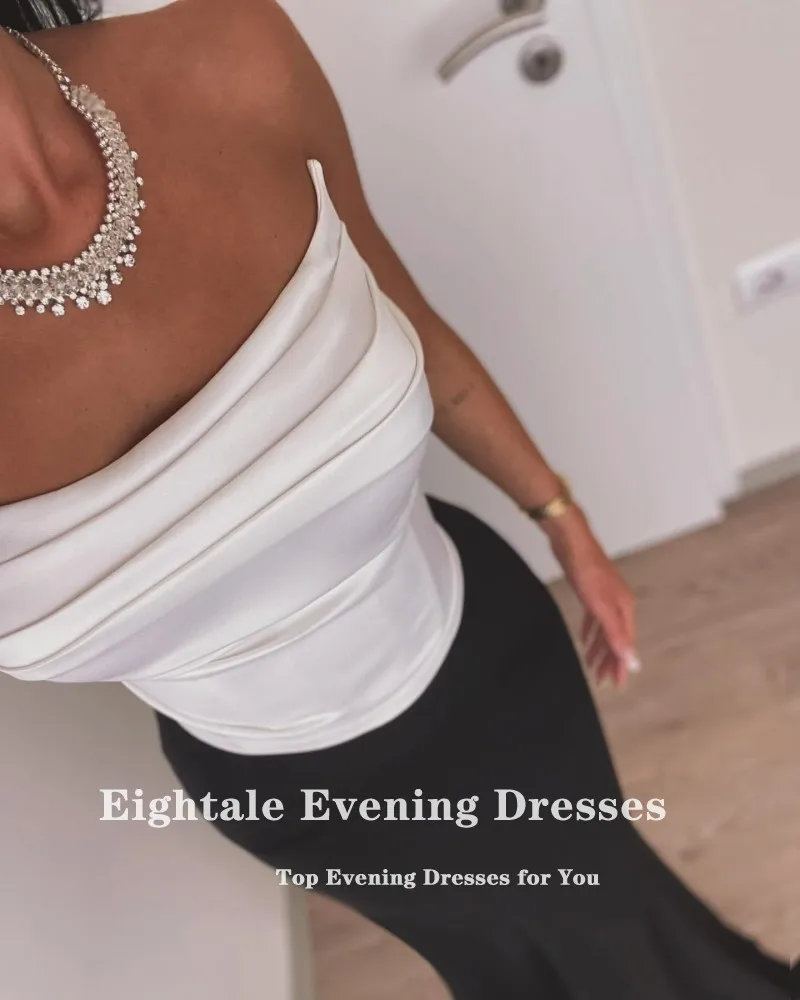 Eightale Black and White Evening Dress Prom Gown Customized Scoop Pleats Mermaid Wedding Party Dress Robes De Soirée
