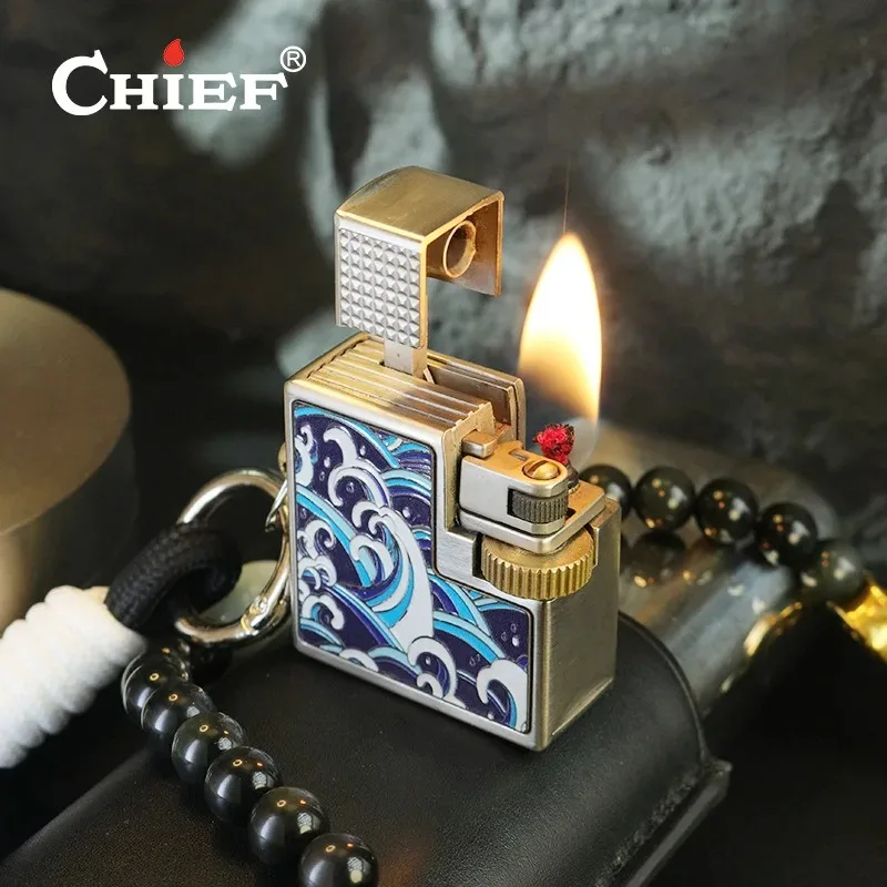 

CHIEF Mini Metal Lighter Small Square Brick 2nd Generation Kerosenes Lighter Jewelry Ornaments Birthday Gift Smoke Accesoires