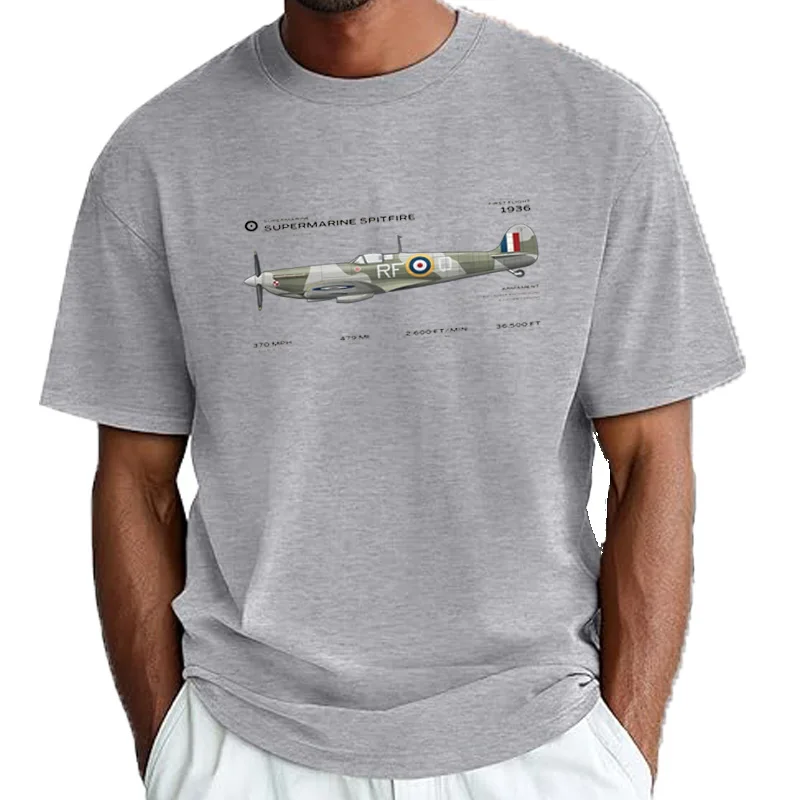Spitfire supermarine Segunda Guerra Mundial avión guerra histórica pájaro luchador hombres camiseta de manga corta Casua