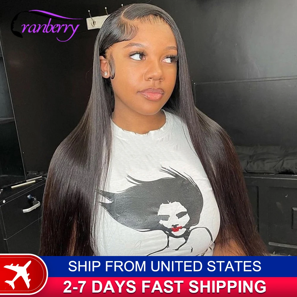 Cranberry Hair Straight 13X4 Lace Frontal Human Hair Wigs Transparent Lace Frontal Wig 180% Density