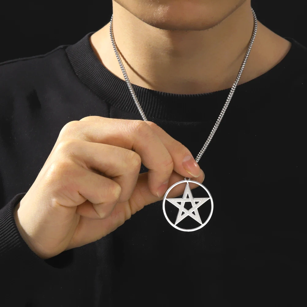 Satan Pentagram Pendant Stainless Steel Necklace Retro Antique Star Chain for Men Boyfriend Party Summer Must-Have Jewelry Gift