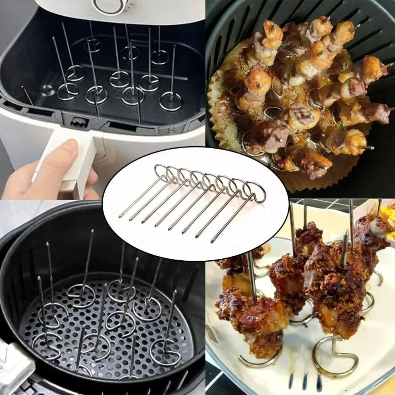 10-30 Stück Edelstahl-Grillspieße für Heißluftfritteusen, vertikale Grillspieße, universelles Zubehör, wiederverwendbare vertikale Grillstäbe – Detail 8